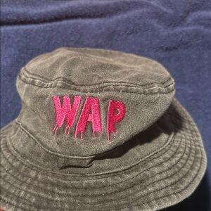 WAP Gray Bucket Hat with Pink Embroidery